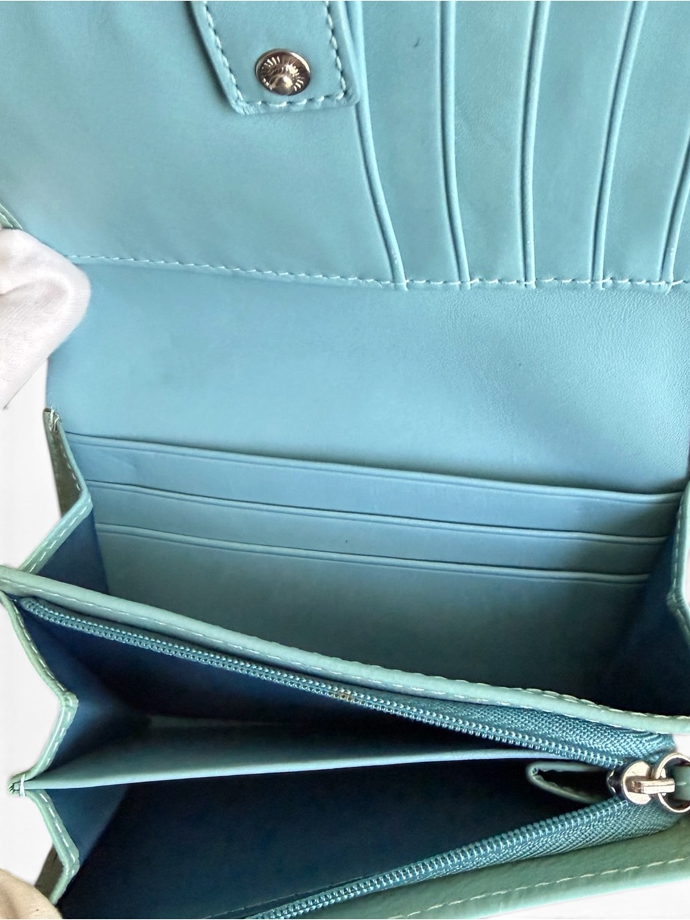 Coach Soho Pleated Leather Mineral Teal Leather Compact Wallet - Picture 8 of 10
